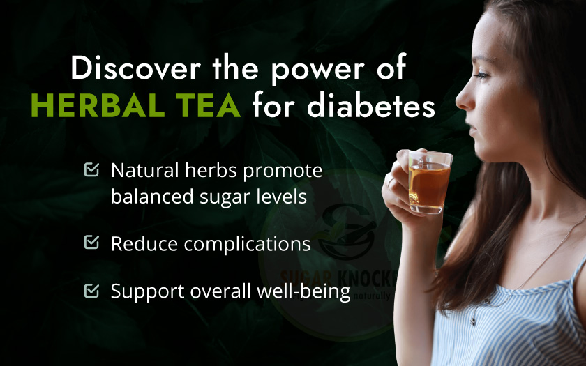 A woman holds a cup of herbal tea, a natural remedy drink for diabetes management.