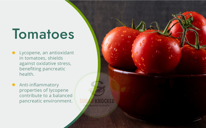 Tomatoes, a powerful antioxidant, help prevent free radical formation. Rich in vitamins and minerals. Explains benefits of tomatoes on pancreas