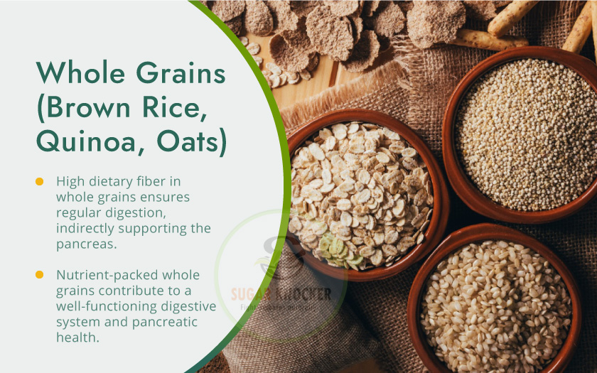 Whole grains: brown rice, quinoa, oats - a nutritious blend of fiber-rich and wholesome grains. 