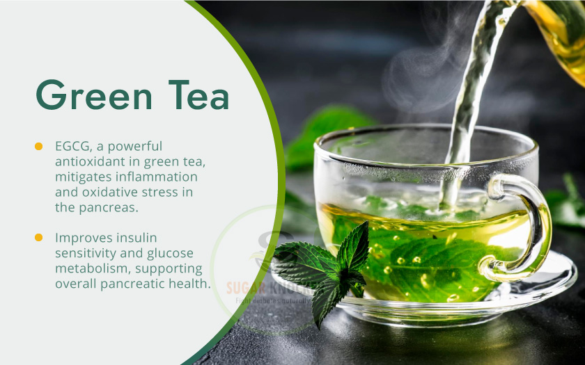 A cup of green tea with steam rising from it, showcasing the health benefits of green tea. Explains benefits of green tea on pancreas