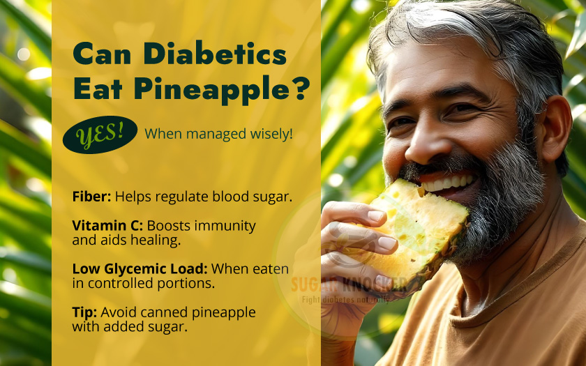 Image depicting a question about whether diabetics can consume pineapple, highlighting dietary considerations for diabetes management.