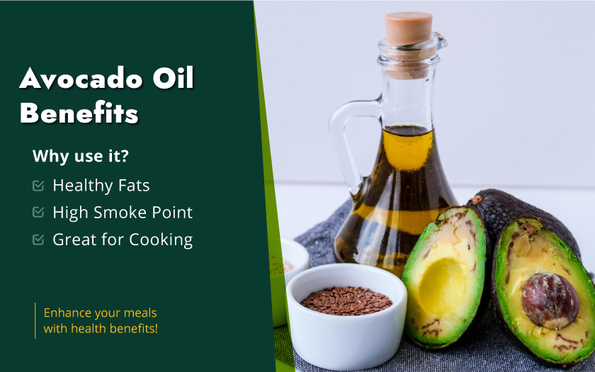Avocado oil benefits include moisturizing skin, promoting heart health, and enhancing nutrient absorption in meals.
