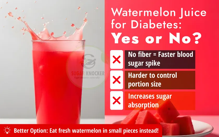 Fresh watermelon juice in a glass, promoting hydration and a healthy option for those managing diabetes.

